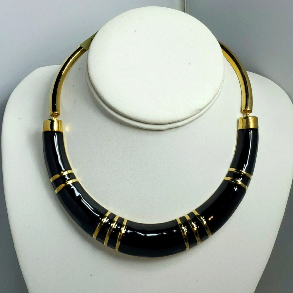 Ali khan metal choker necklace black/gold